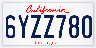 CA license plate 6YZZ780
