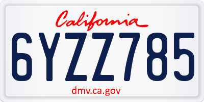 CA license plate 6YZZ785