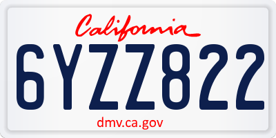 CA license plate 6YZZ822