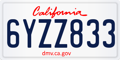 CA license plate 6YZZ833