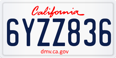 CA license plate 6YZZ836