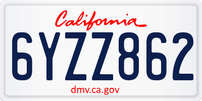 CA license plate 6YZZ862
