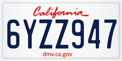 CA license plate 6YZZ947