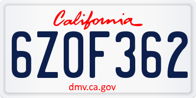 CA license plate 6Z0F362