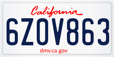 CA license plate 6Z0V863