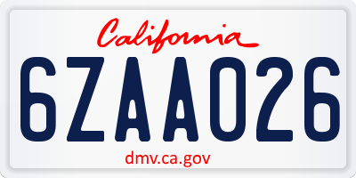 CA license plate 6ZAA026