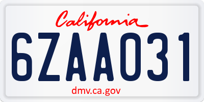 CA license plate 6ZAA031
