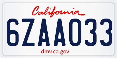 CA license plate 6ZAA033