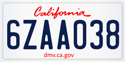 CA license plate 6ZAA038
