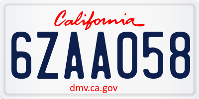 CA license plate 6ZAA058