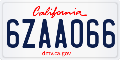 CA license plate 6ZAA066