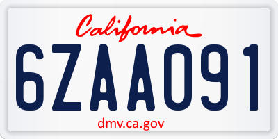CA license plate 6ZAA091