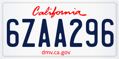 CA license plate 6ZAA296