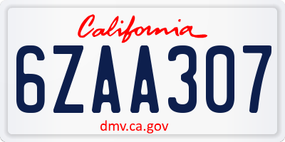 CA license plate 6ZAA307