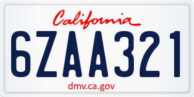 CA license plate 6ZAA321