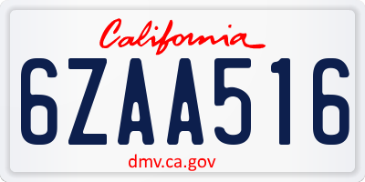 CA license plate 6ZAA516