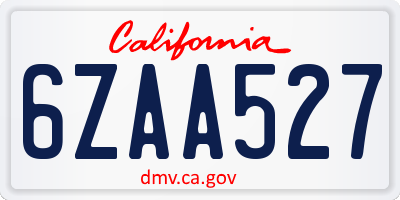 CA license plate 6ZAA527