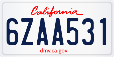 CA license plate 6ZAA531