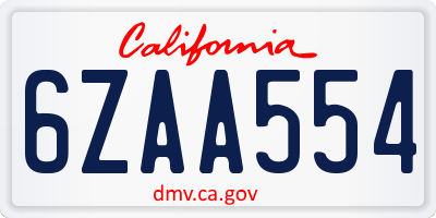 CA license plate 6ZAA554