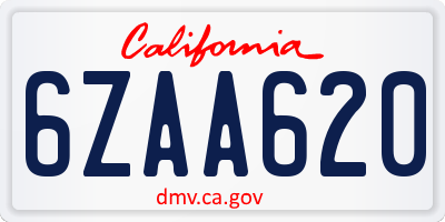 CA license plate 6ZAA620