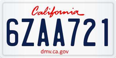 CA license plate 6ZAA721