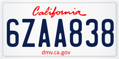 CA license plate 6ZAA838
