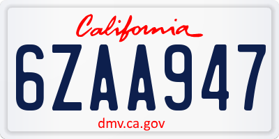CA license plate 6ZAA947