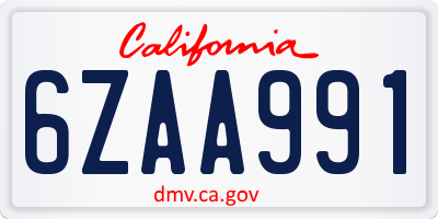 CA license plate 6ZAA991