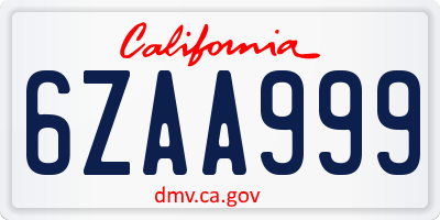 CA license plate 6ZAA999