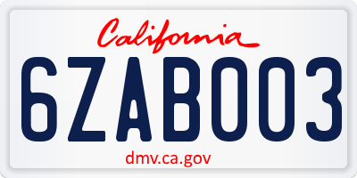 CA license plate 6ZAB003