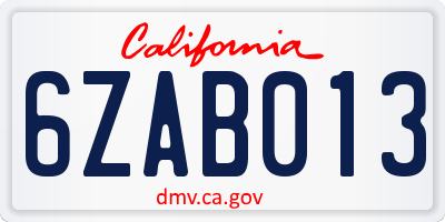 CA license plate 6ZAB013