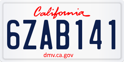 CA license plate 6ZAB141