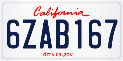 CA license plate 6ZAB167