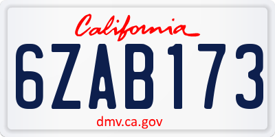 CA license plate 6ZAB173