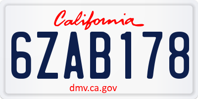 CA license plate 6ZAB178