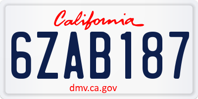 CA license plate 6ZAB187