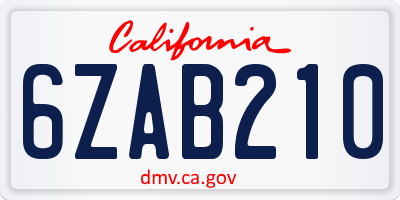 CA license plate 6ZAB210