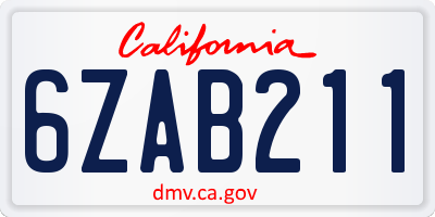 CA license plate 6ZAB211