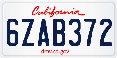 CA license plate 6ZAB372