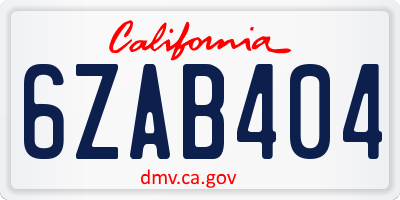 CA license plate 6ZAB404