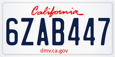 CA license plate 6ZAB447