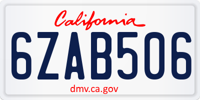 CA license plate 6ZAB506