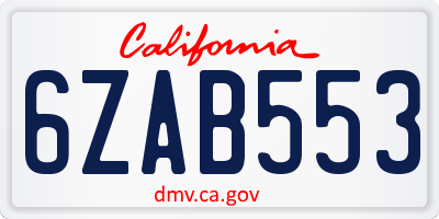 CA license plate 6ZAB553