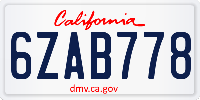 CA license plate 6ZAB778