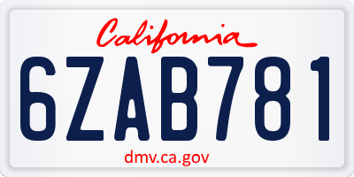 CA license plate 6ZAB781