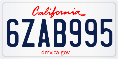 CA license plate 6ZAB995
