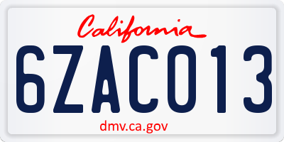 CA license plate 6ZAC013