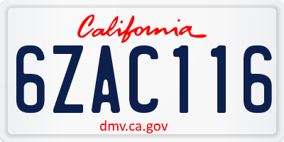 CA license plate 6ZAC116