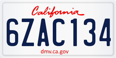 CA license plate 6ZAC134