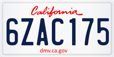 CA license plate 6ZAC175